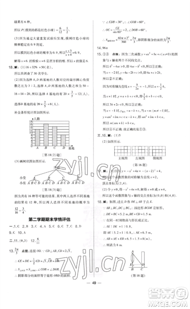 山西教育出版社2023點撥訓(xùn)練九年級數(shù)學(xué)下冊湘教版參考答案