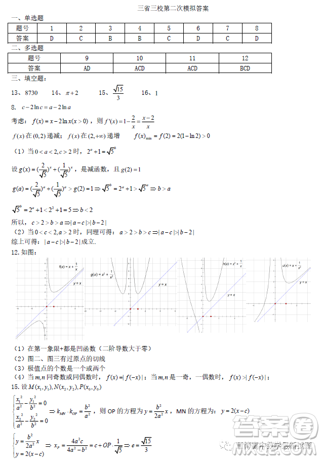 哈爾濱師大附中東北師大附中遼寧省實(shí)驗中學(xué)2023高三第二次聯(lián)合模擬考試數(shù)學(xué)試卷答案