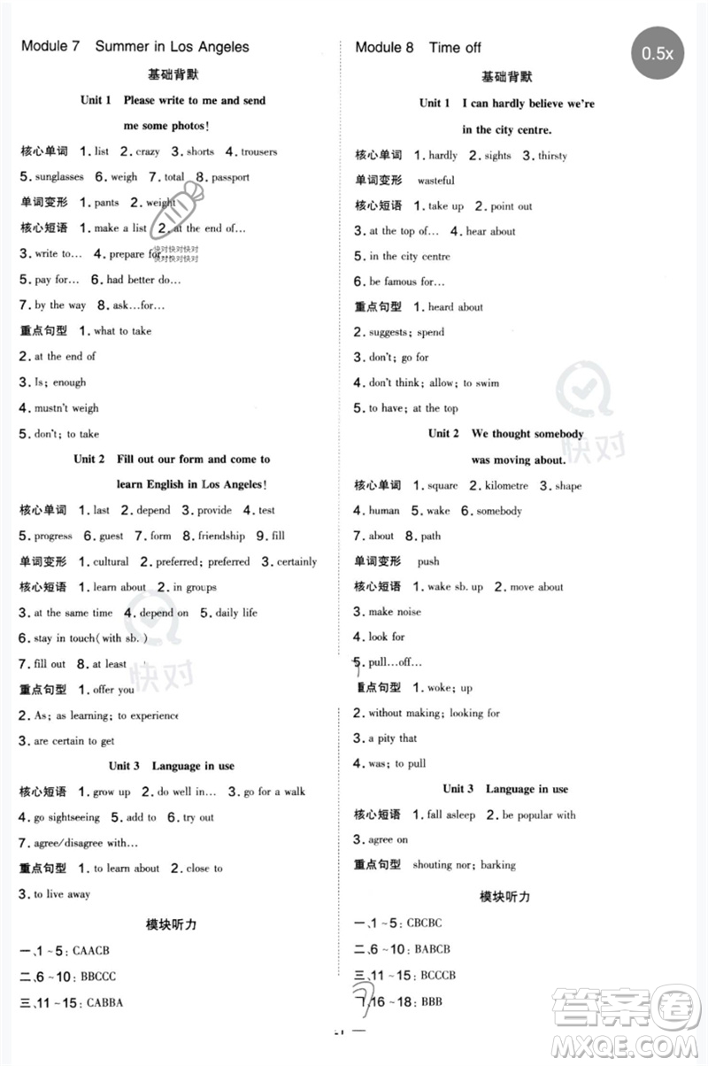 山西教育出版社2023點撥訓(xùn)練八年級英語下冊外研版參考答案