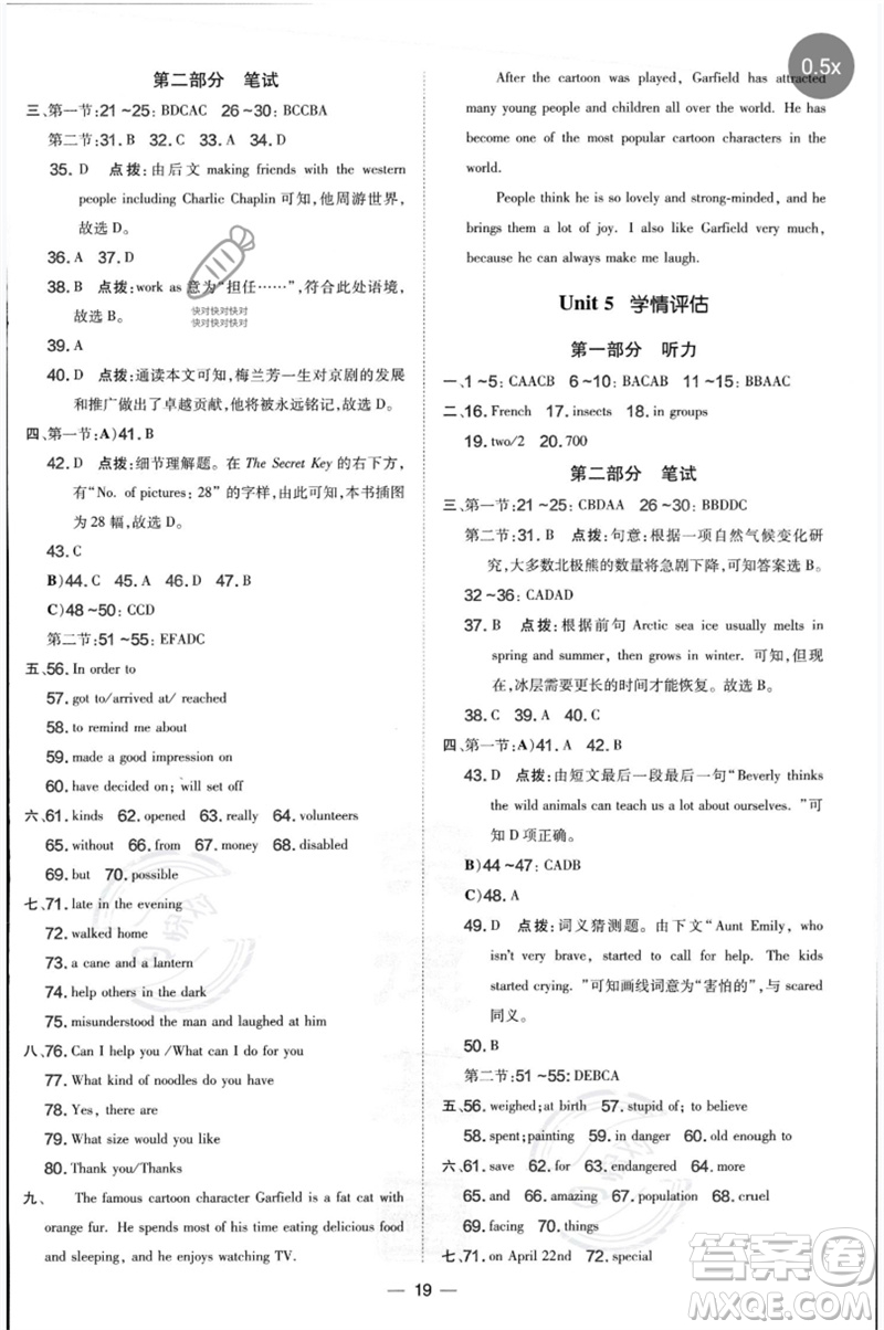 山西教育出版社2023點(diǎn)撥訓(xùn)練八年級(jí)英語(yǔ)下冊(cè)滬教版參考答案