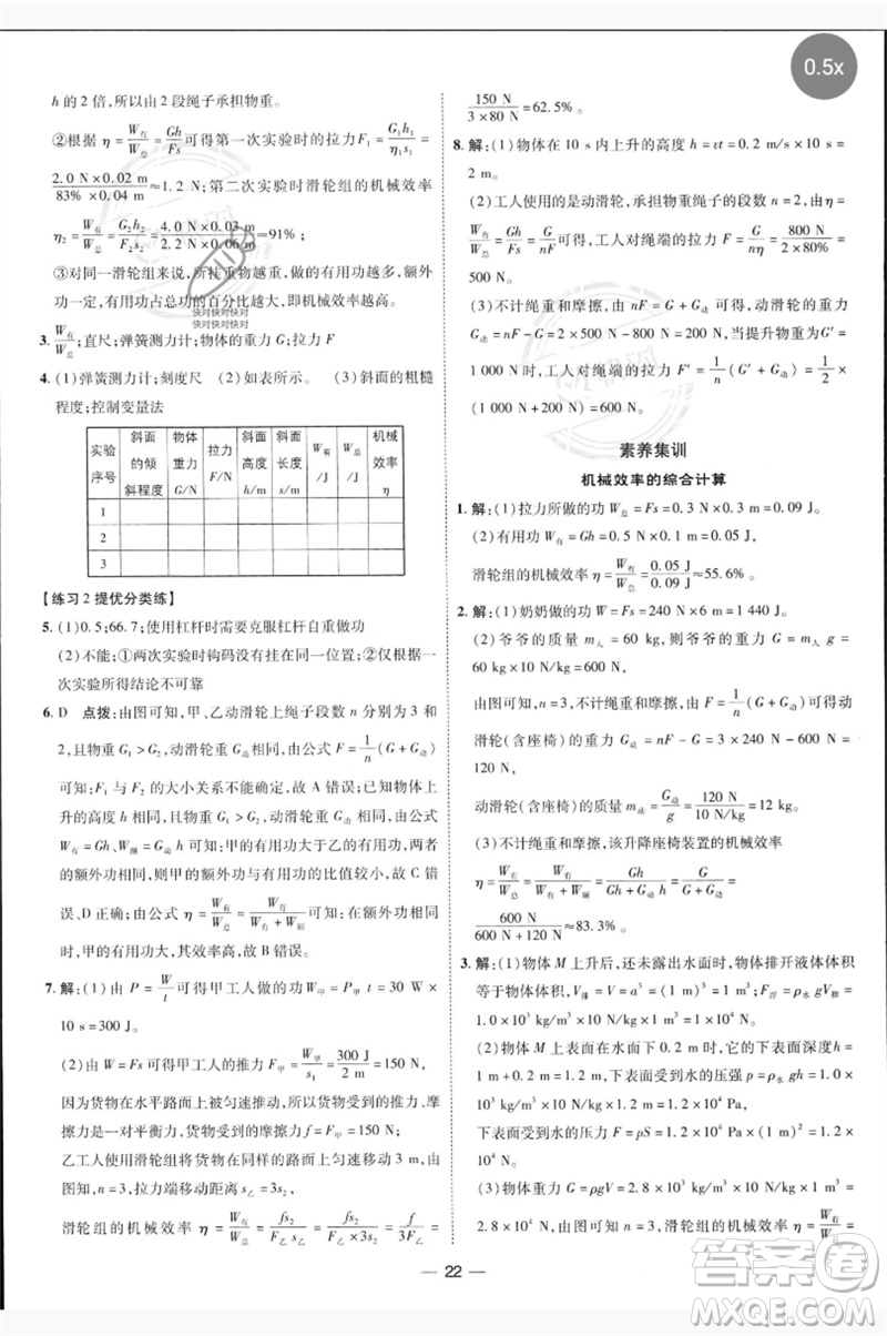 吉林教育出版社2023點撥訓(xùn)練八年級物理下冊人教版參考答案