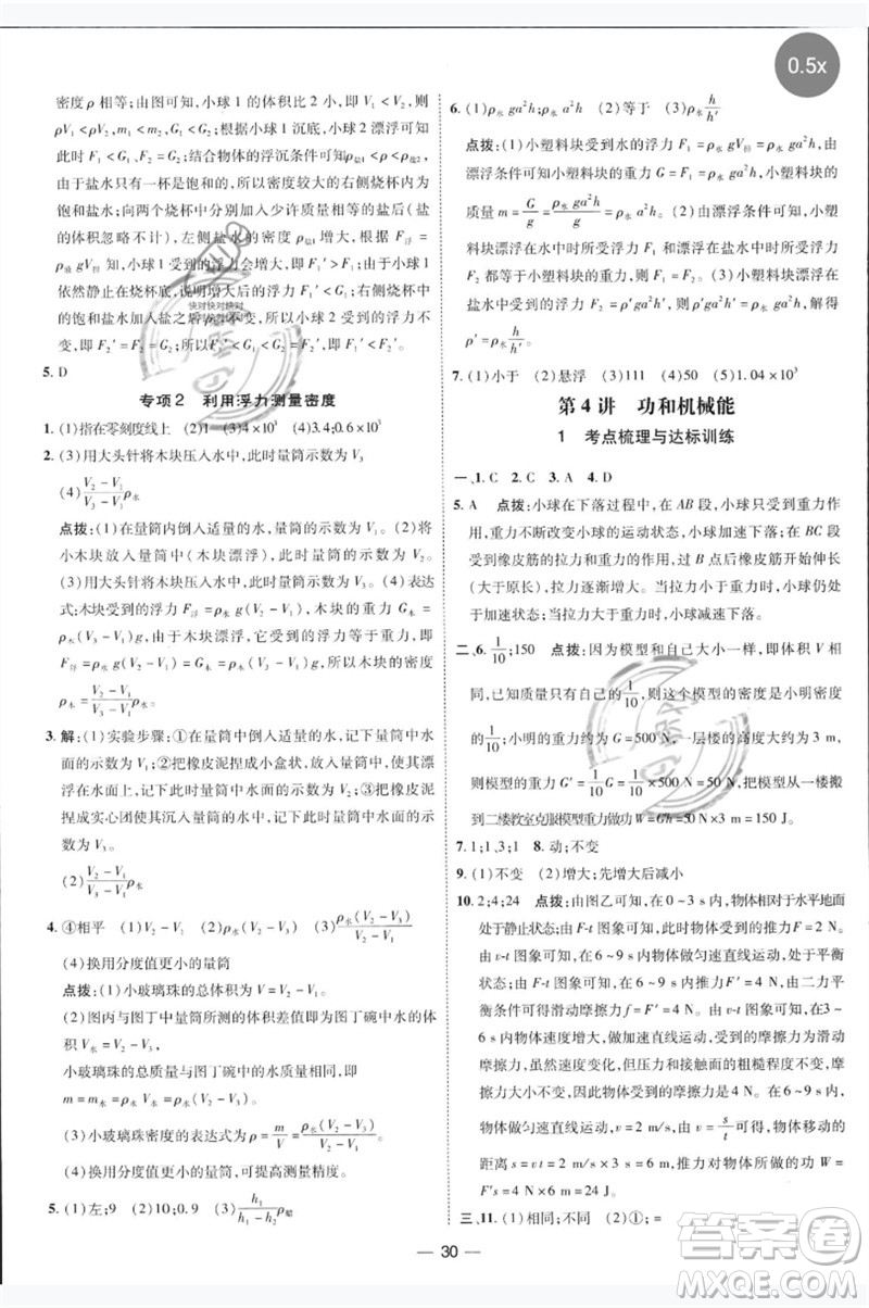 吉林教育出版社2023點撥訓(xùn)練八年級物理下冊人教版參考答案