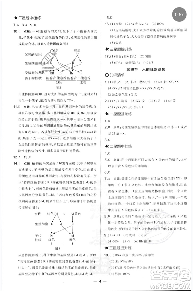 吉林教育出版社2023點(diǎn)撥訓(xùn)練八年級生物下冊人教版參考答案