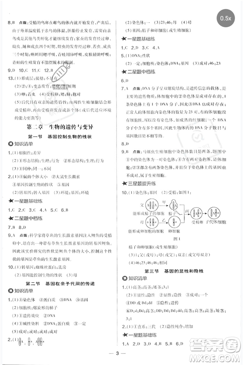 吉林教育出版社2023點(diǎn)撥訓(xùn)練八年級生物下冊人教版參考答案