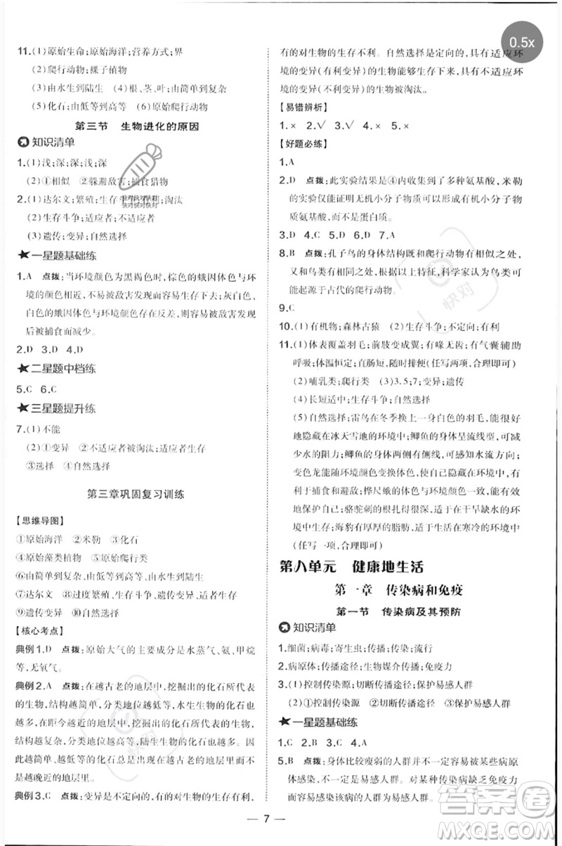 吉林教育出版社2023點(diǎn)撥訓(xùn)練八年級生物下冊人教版參考答案