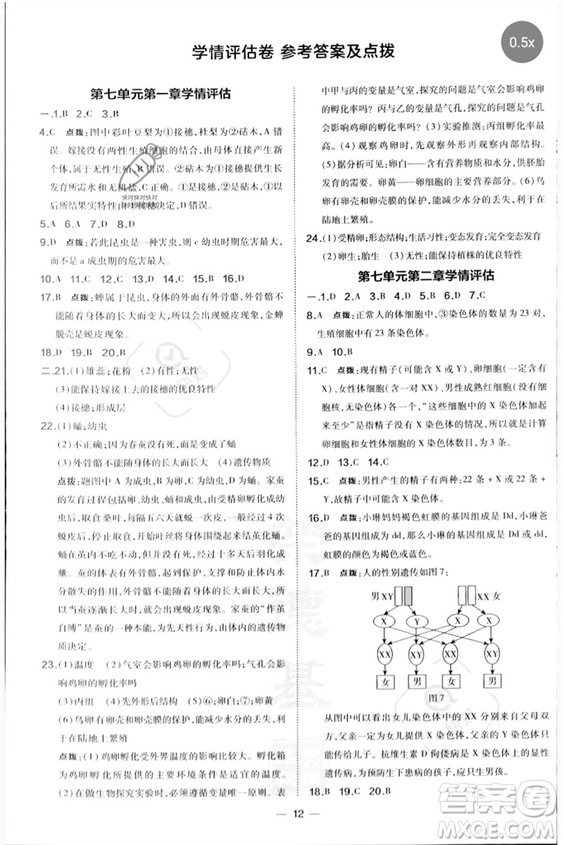 吉林教育出版社2023點(diǎn)撥訓(xùn)練八年級生物下冊人教版參考答案