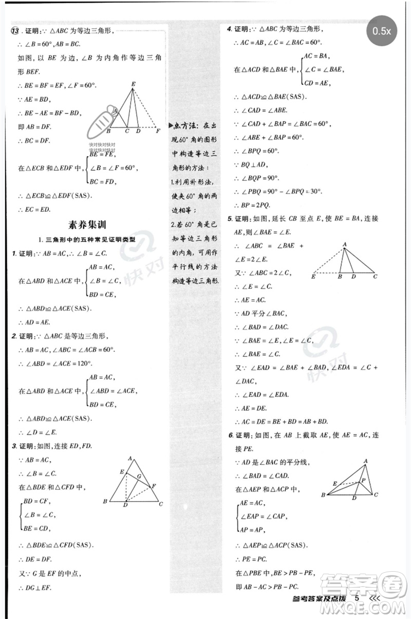 安徽教育出版社2023點撥訓(xùn)練八年級數(shù)學(xué)下冊北師大版參考答案