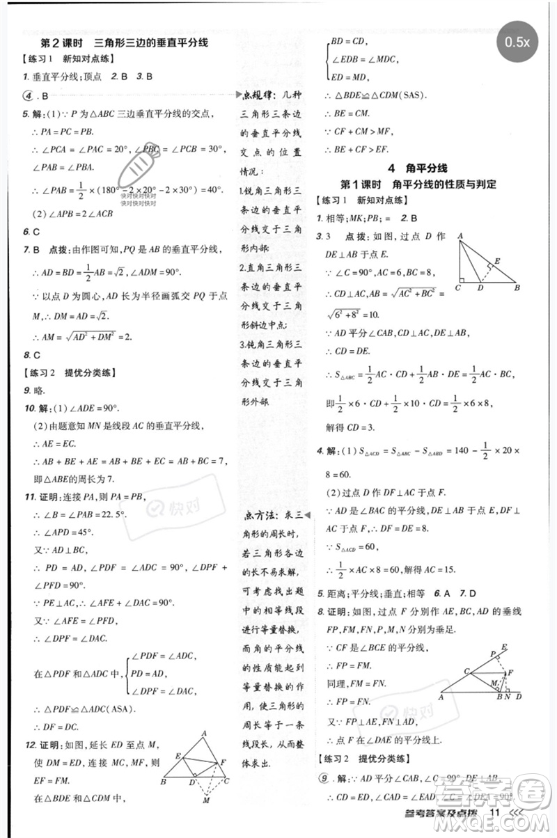 安徽教育出版社2023點撥訓(xùn)練八年級數(shù)學(xué)下冊北師大版參考答案