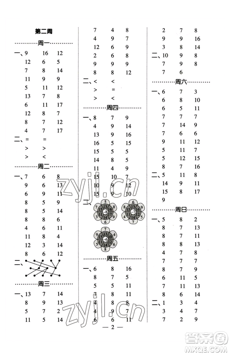 寧夏人民教育出版社2023經(jīng)綸學(xué)典口算達(dá)人一年級(jí)下冊(cè)數(shù)學(xué)蘇教版參考答案