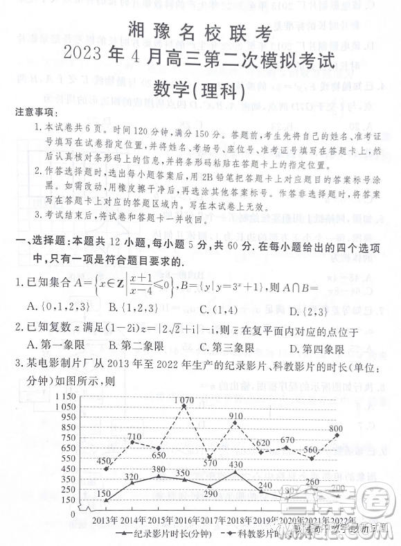 湘豫名校聯(lián)考2023年4月高三第二次模擬考試?yán)砜茢?shù)學(xué)試卷答案