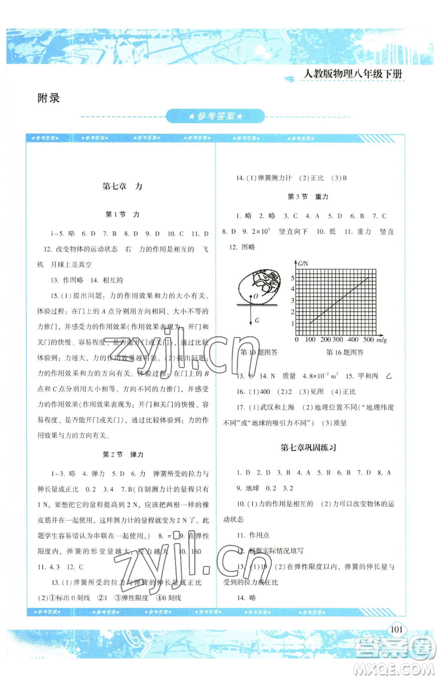 湖南少年兒童出版社2023同步實(shí)踐評(píng)價(jià)課程基礎(chǔ)訓(xùn)練八年級(jí)下冊(cè)物理人教版參考答案