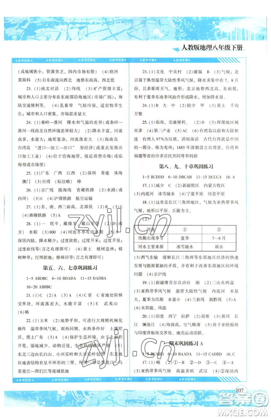 湖南少年兒童出版社2023同步實踐評價課程基礎訓練八年級下冊地理人教版參考答案