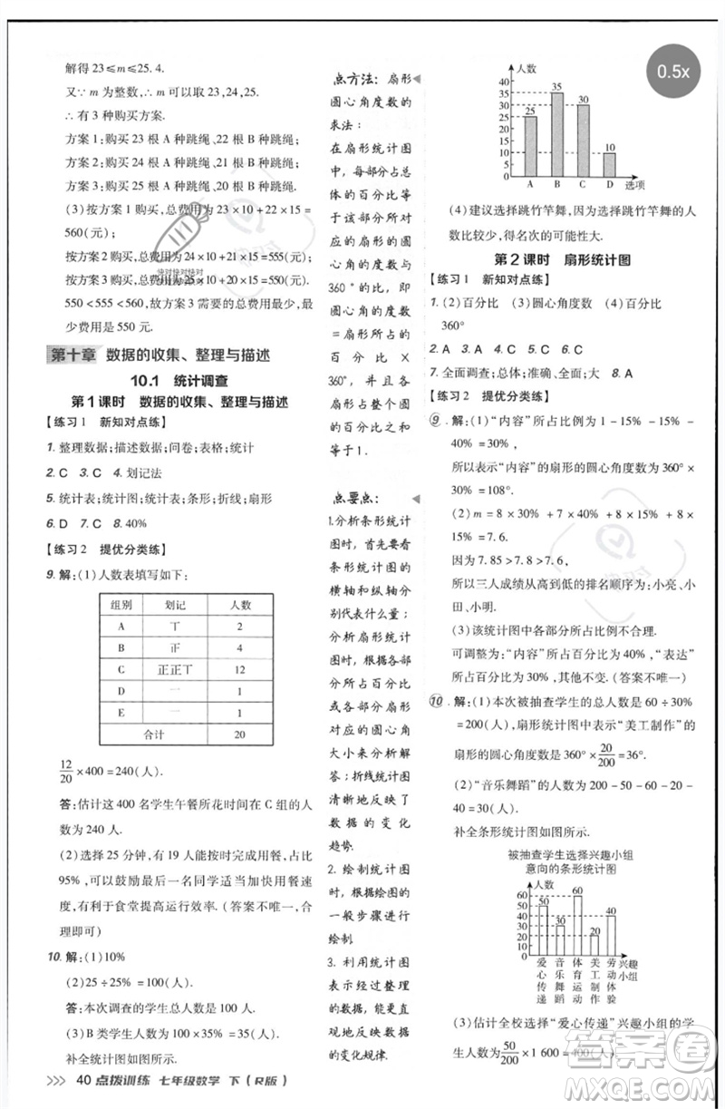 吉林教育出版社2023點(diǎn)撥訓(xùn)練七年級(jí)數(shù)學(xué)下冊(cè)人教版參考答案