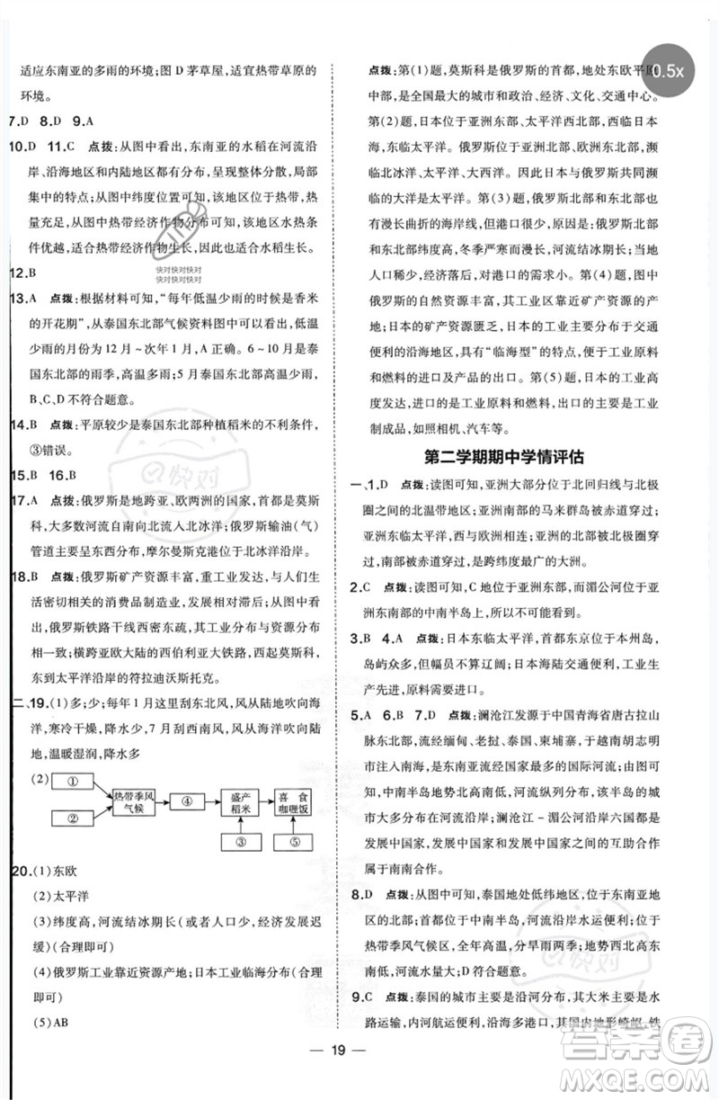 湖南地圖出版社2023點(diǎn)撥訓(xùn)練七年級地理下冊人教版參考答案