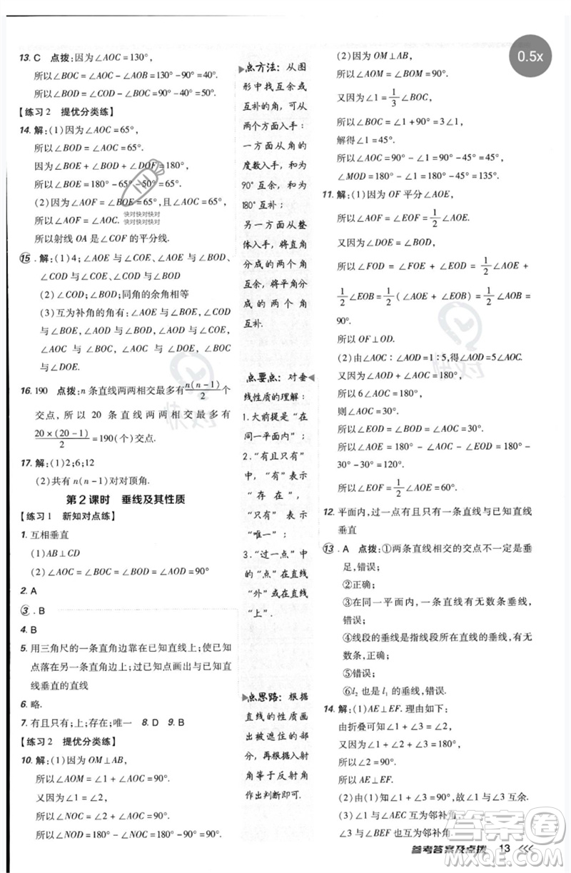 安徽教育出版社2023點(diǎn)撥訓(xùn)練七年級數(shù)學(xué)下冊北師大版參考答案