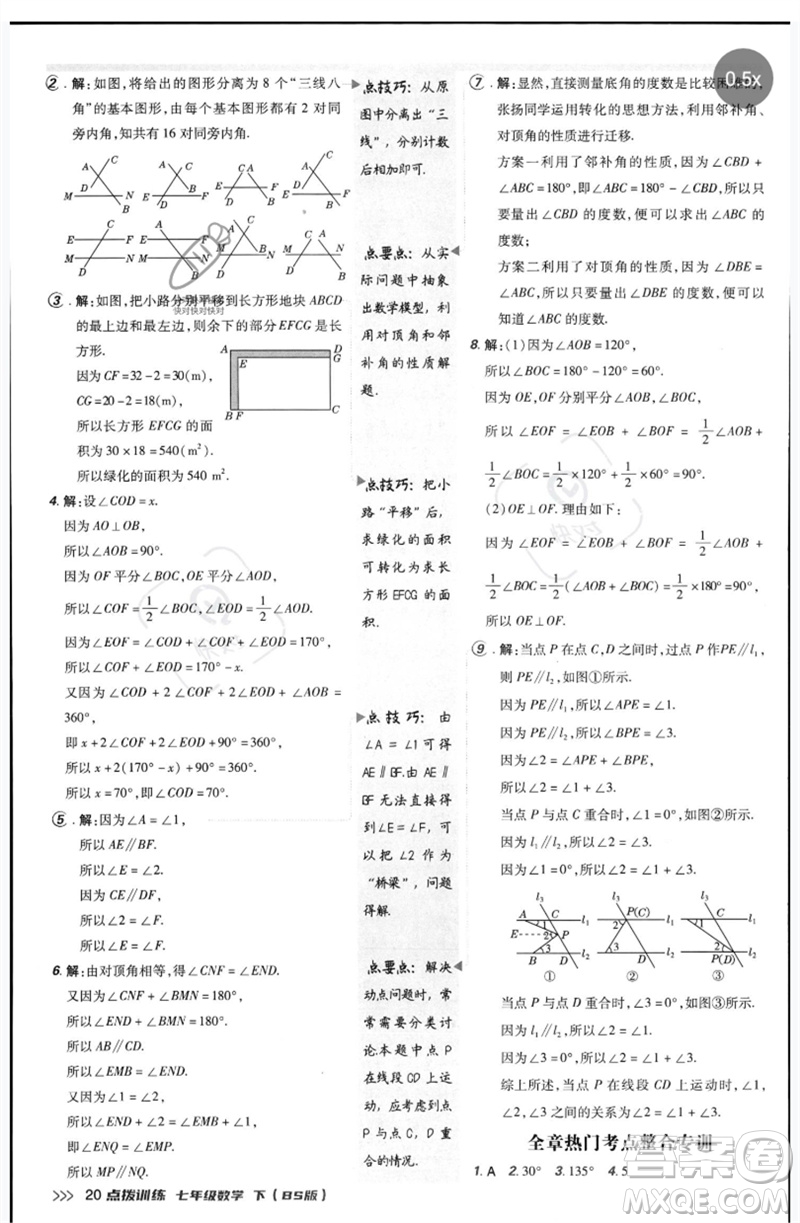 安徽教育出版社2023點(diǎn)撥訓(xùn)練七年級數(shù)學(xué)下冊北師大版參考答案