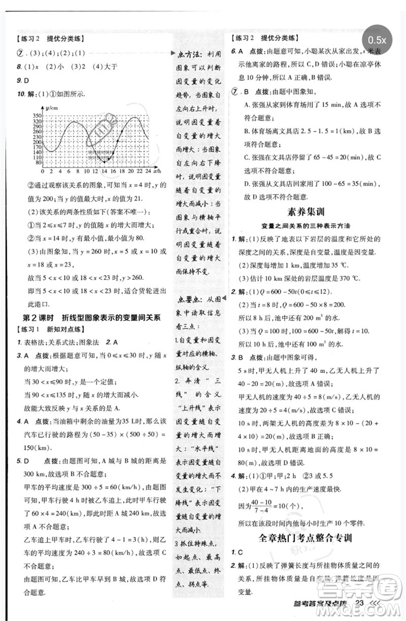 安徽教育出版社2023點(diǎn)撥訓(xùn)練七年級數(shù)學(xué)下冊北師大版參考答案