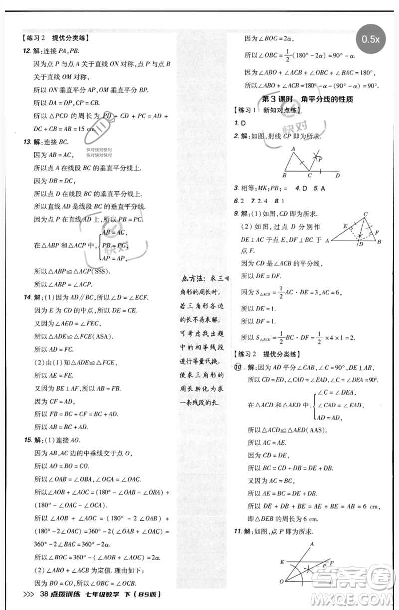 安徽教育出版社2023點(diǎn)撥訓(xùn)練七年級數(shù)學(xué)下冊北師大版參考答案