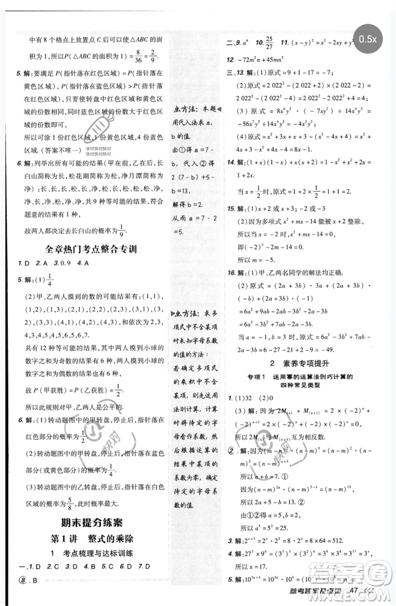 安徽教育出版社2023點(diǎn)撥訓(xùn)練七年級數(shù)學(xué)下冊北師大版參考答案