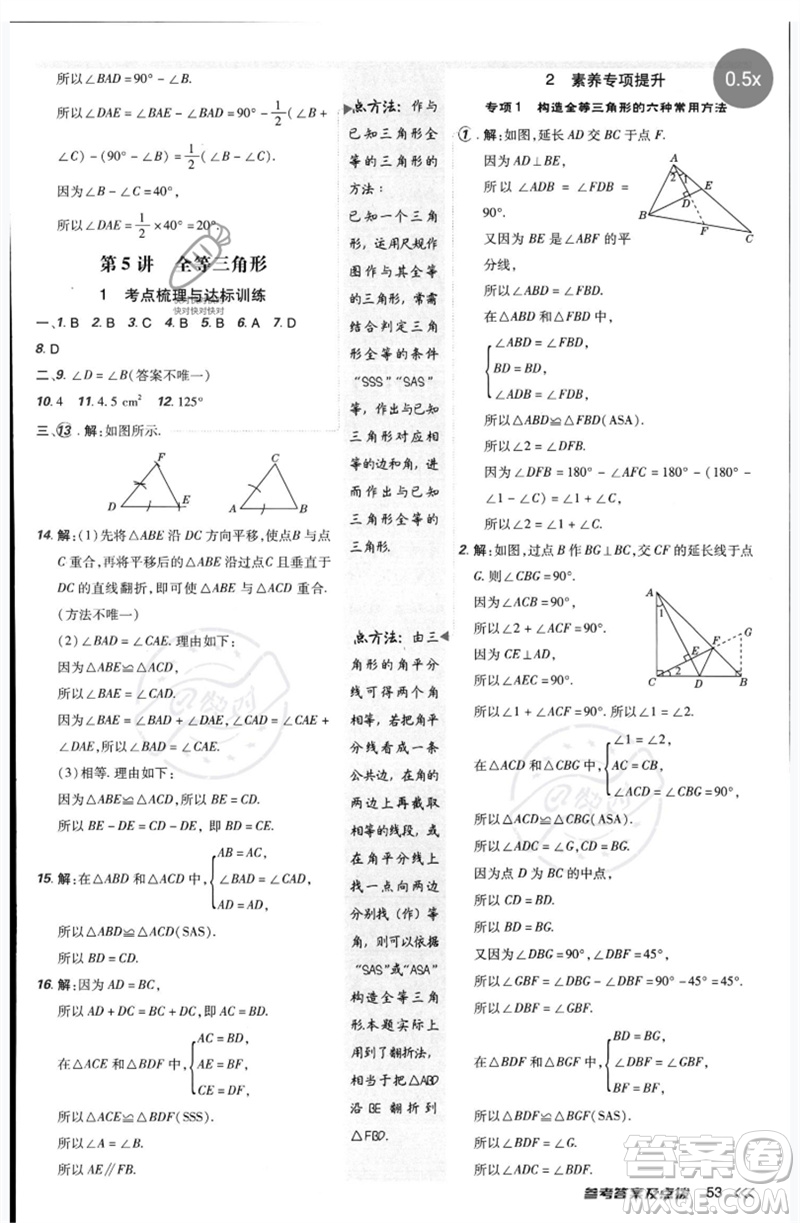 安徽教育出版社2023點(diǎn)撥訓(xùn)練七年級數(shù)學(xué)下冊北師大版參考答案