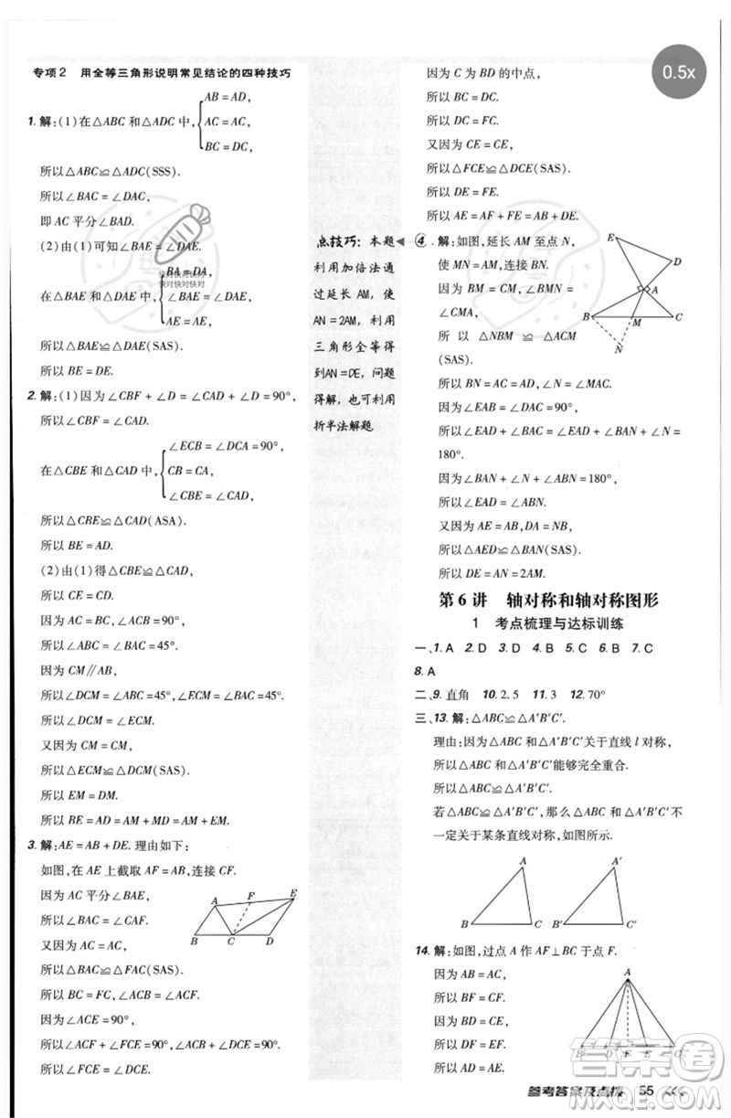 安徽教育出版社2023點(diǎn)撥訓(xùn)練七年級數(shù)學(xué)下冊北師大版參考答案