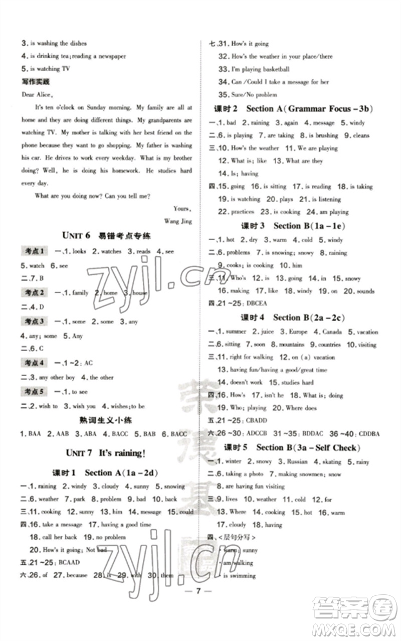 安徽教育出版社2023點撥訓(xùn)練七年級英語下冊人教版河南專版參考答案