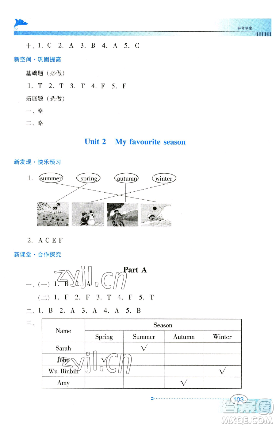 廣東教育出版社2023南方新課堂金牌學(xué)案五年級(jí)下冊(cè)英語(yǔ)人教PEP版參考答案