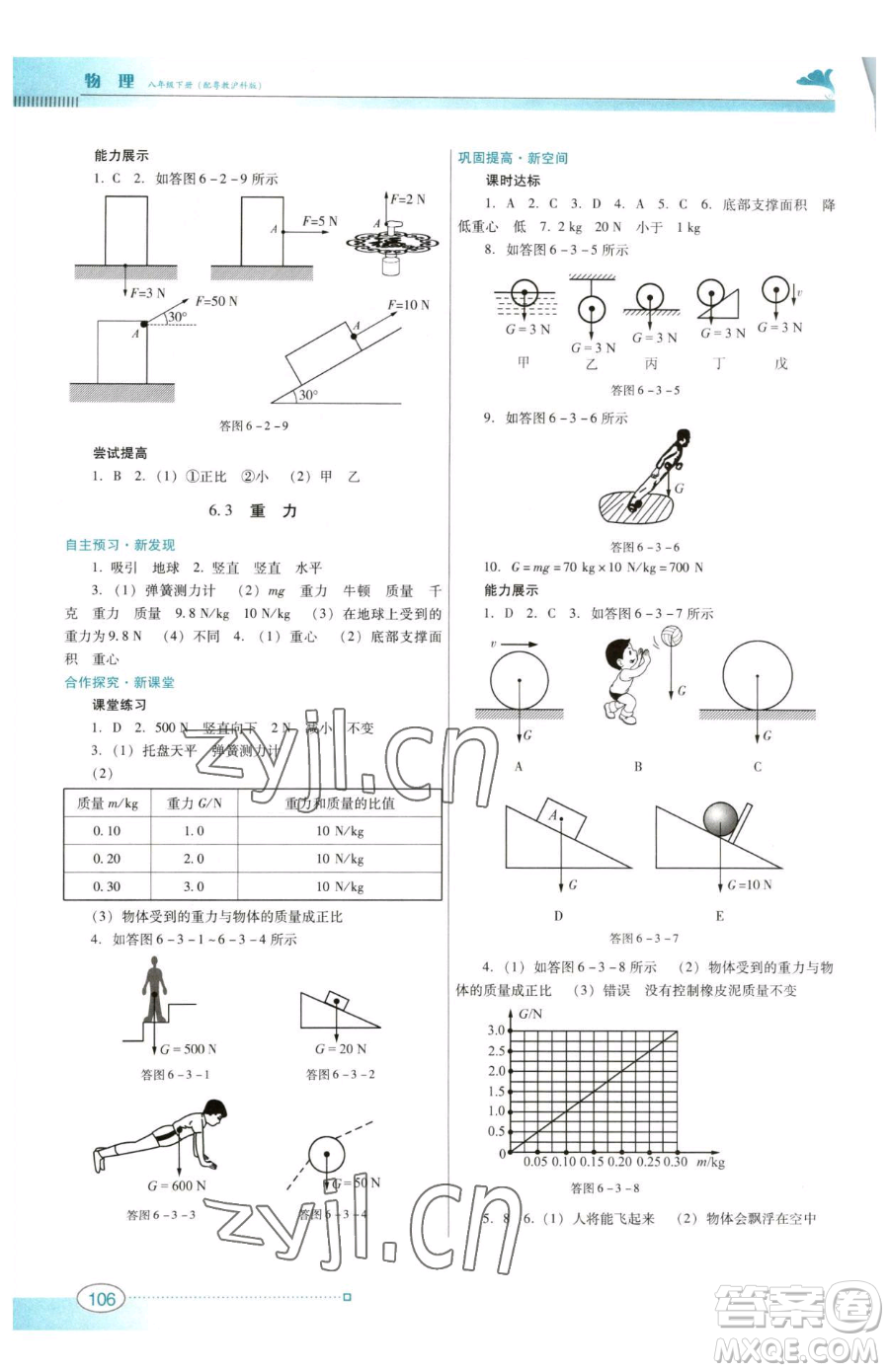 廣東教育出版社2023南方新課堂金牌學(xué)案八年級(jí)下冊(cè)物理滬粵版參考答案