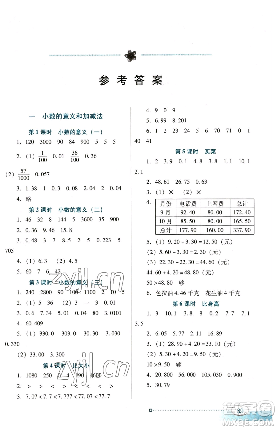 廣東教育出版社2023南方新課堂金牌學(xué)案四年級下冊數(shù)學(xué)北師大版參考答案