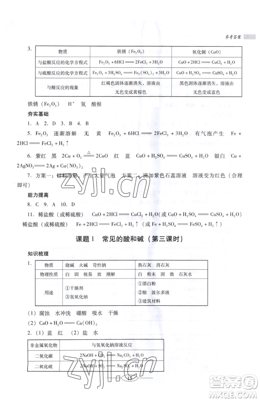 廣東教育出版社2023南方新課堂金牌學(xué)案九年級下冊化學(xué)人教版珠海專版參考答案