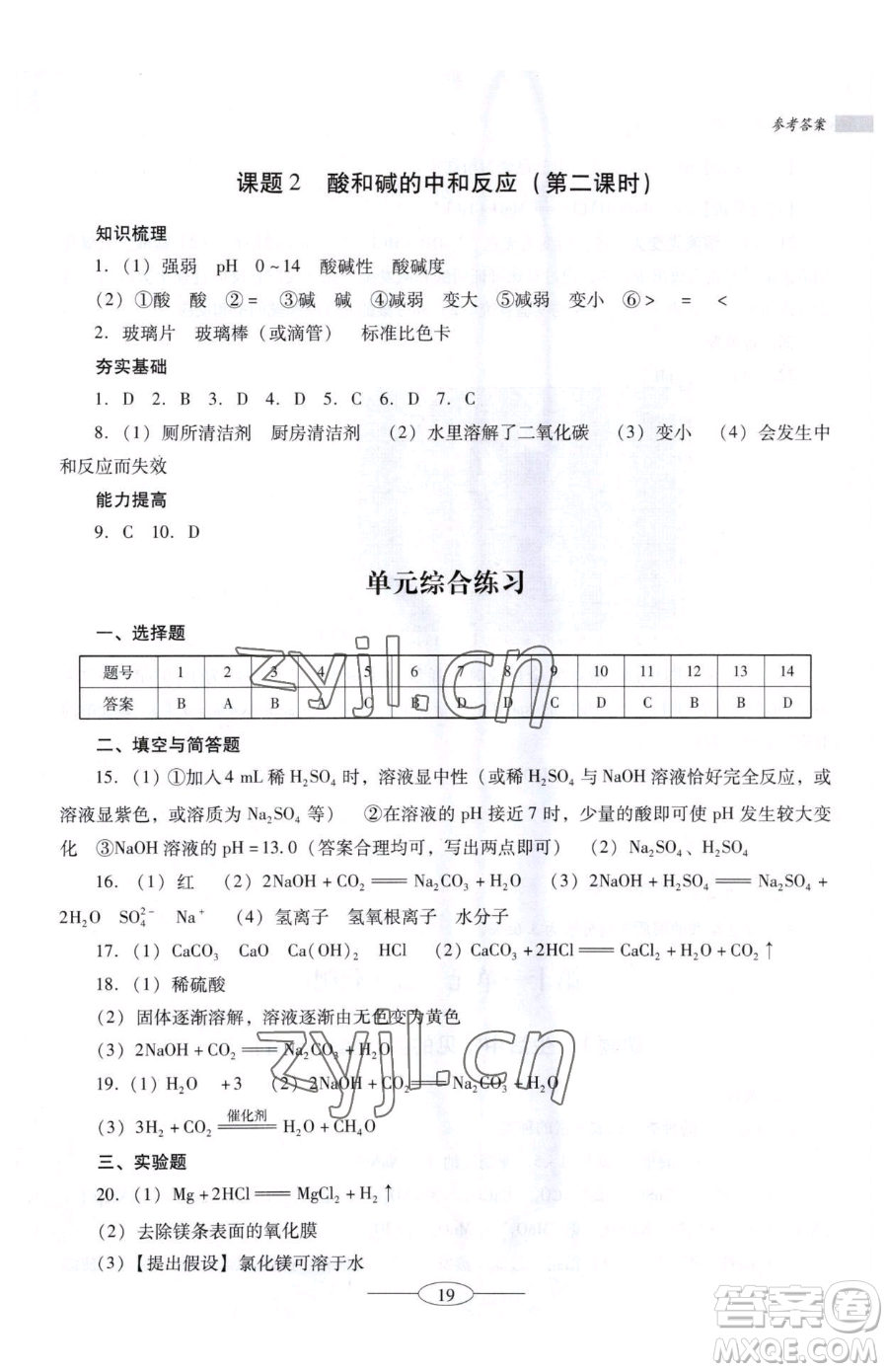 廣東教育出版社2023南方新課堂金牌學(xué)案九年級下冊化學(xué)人教版珠海專版參考答案