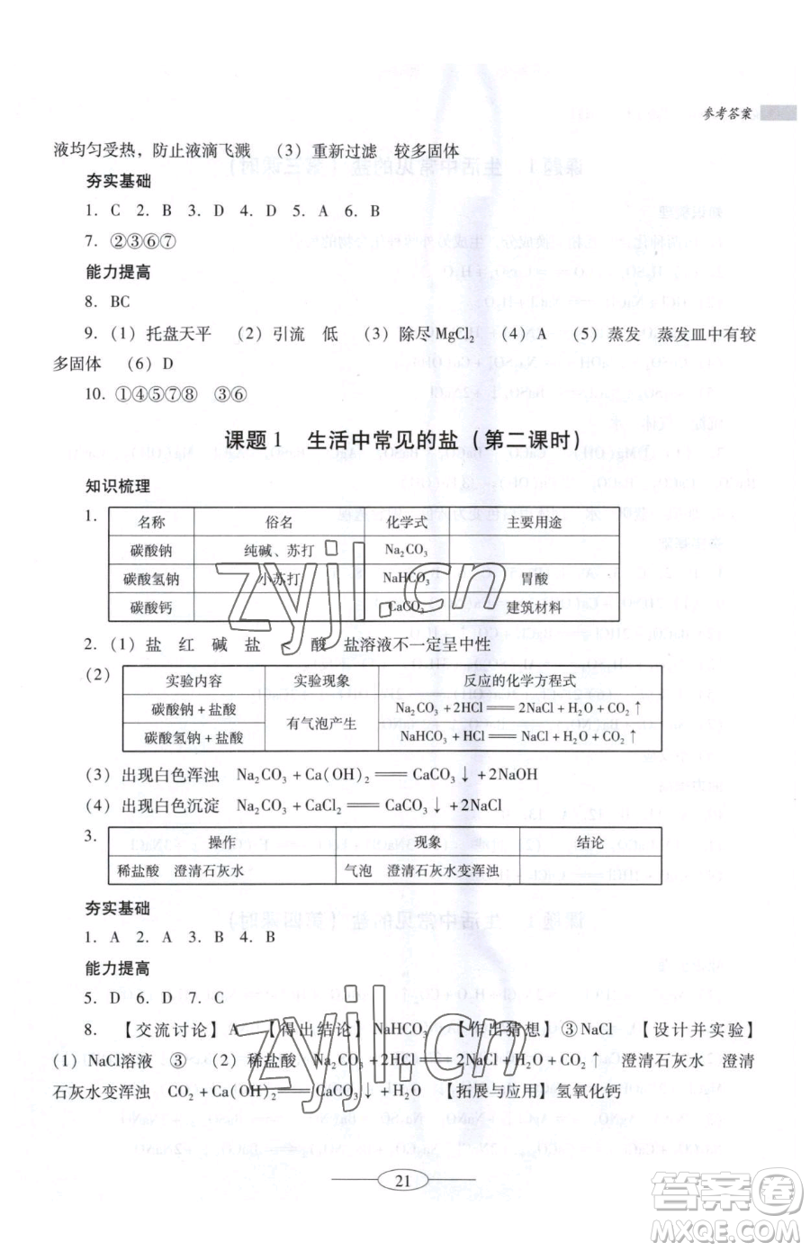 廣東教育出版社2023南方新課堂金牌學(xué)案九年級下冊化學(xué)人教版珠海專版參考答案