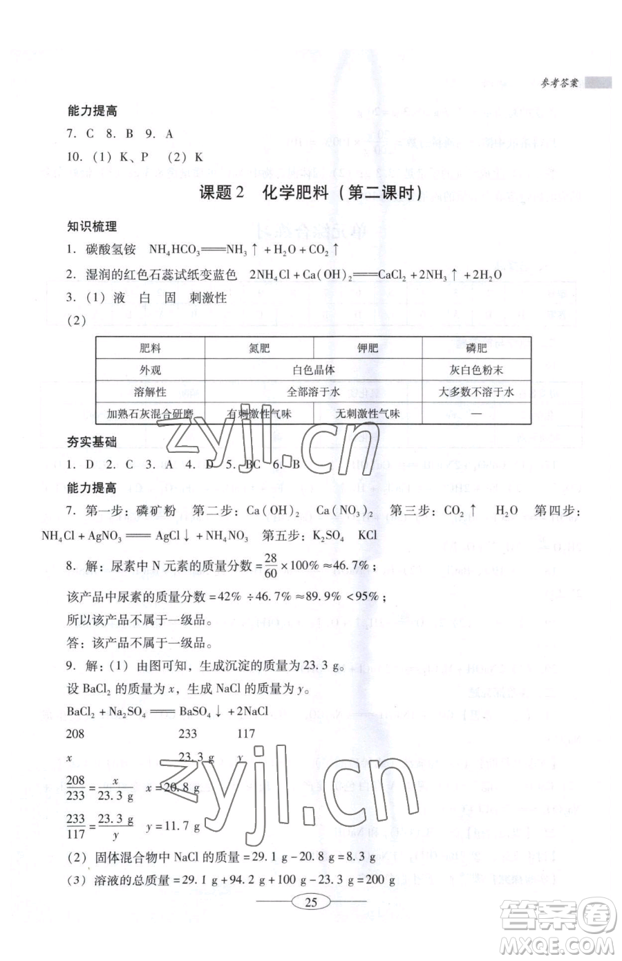 廣東教育出版社2023南方新課堂金牌學(xué)案九年級下冊化學(xué)人教版珠海專版參考答案