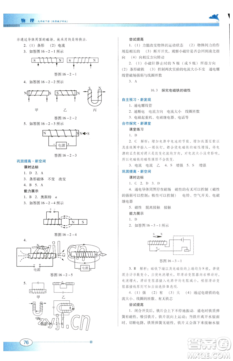 廣東教育出版社2023南方新課堂金牌學案九年級下冊物理滬粵版參考答案