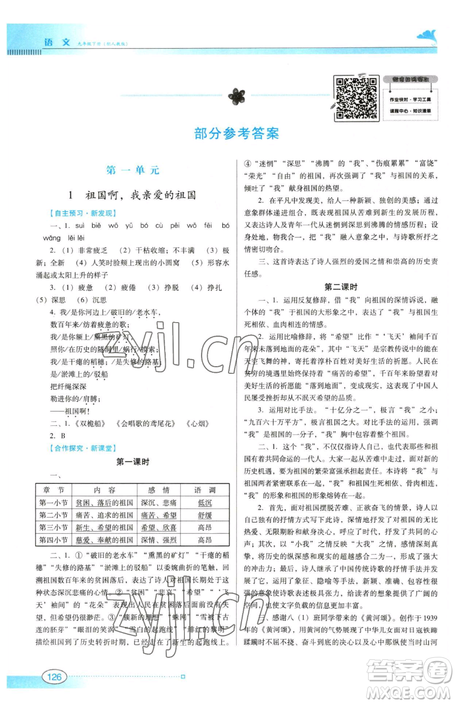 廣東教育出版社2023南方新課堂金牌學(xué)案九年級下冊語文人教版參考答案