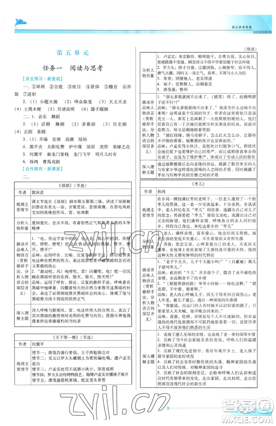 廣東教育出版社2023南方新課堂金牌學(xué)案九年級下冊語文人教版參考答案