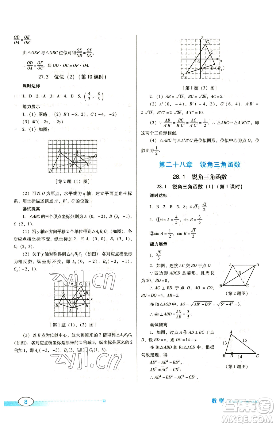 廣東教育出版社2023南方新課堂金牌學(xué)案九年級(jí)下冊(cè)數(shù)學(xué)人教版參考答案