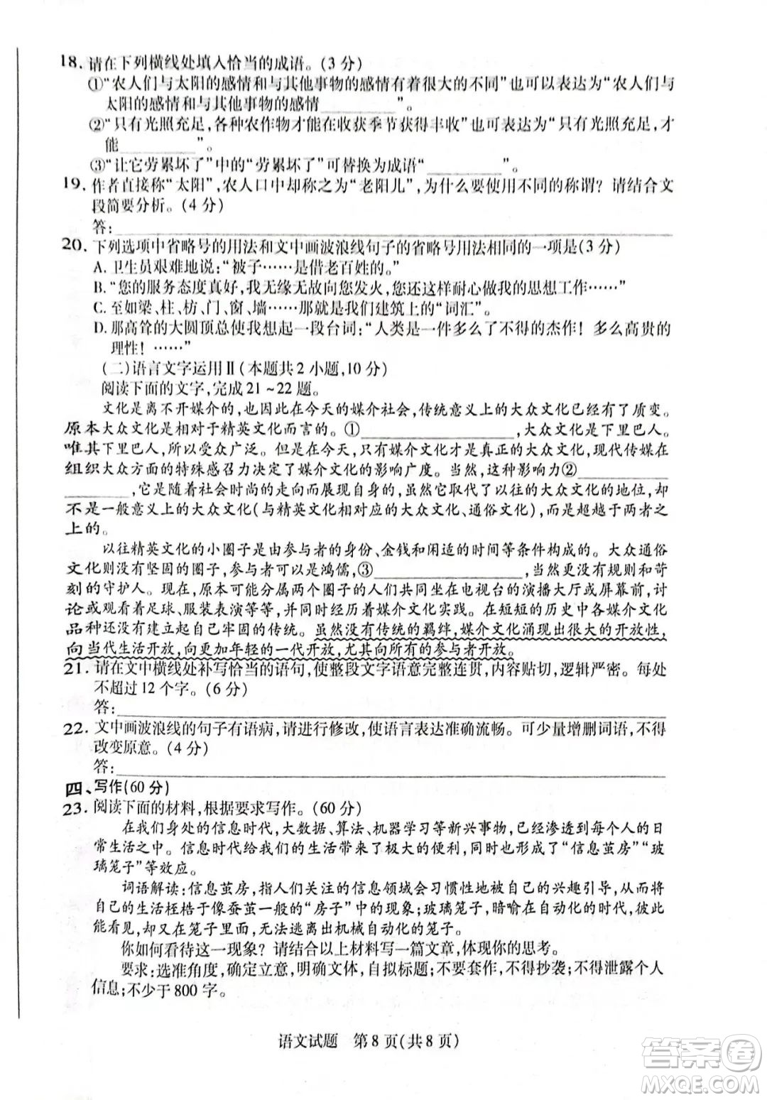 天一大聯(lián)考2022-2023高一年級(jí)下學(xué)期期中考試語(yǔ)文試卷答案