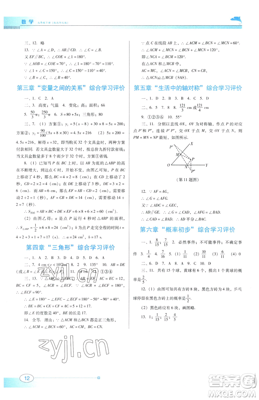 廣東教育出版社2023南方新課堂金牌學(xué)案七年級(jí)下冊(cè)數(shù)學(xué)北師大版參考答案