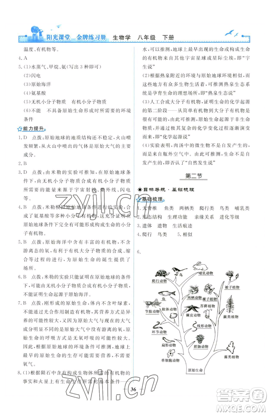 人民教育出版社2023陽(yáng)光課堂金牌練習(xí)冊(cè)八年級(jí)下冊(cè)生物人教版參考答案