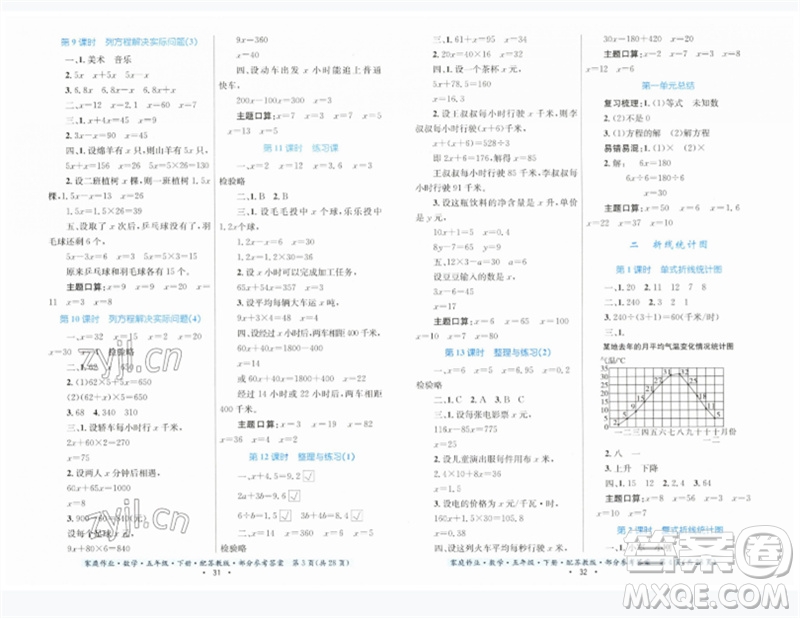 貴州人民出版社2023家庭作業(yè)五年級(jí)數(shù)學(xué)下冊(cè)蘇教版參考答案