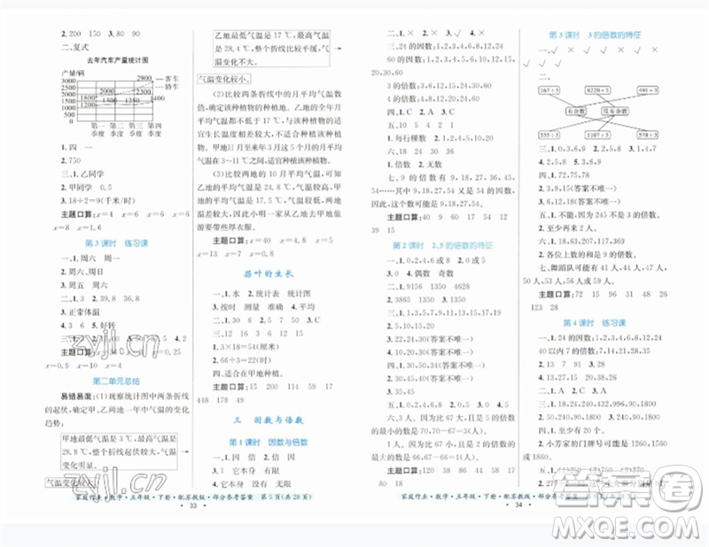 貴州人民出版社2023家庭作業(yè)五年級(jí)數(shù)學(xué)下冊(cè)蘇教版參考答案