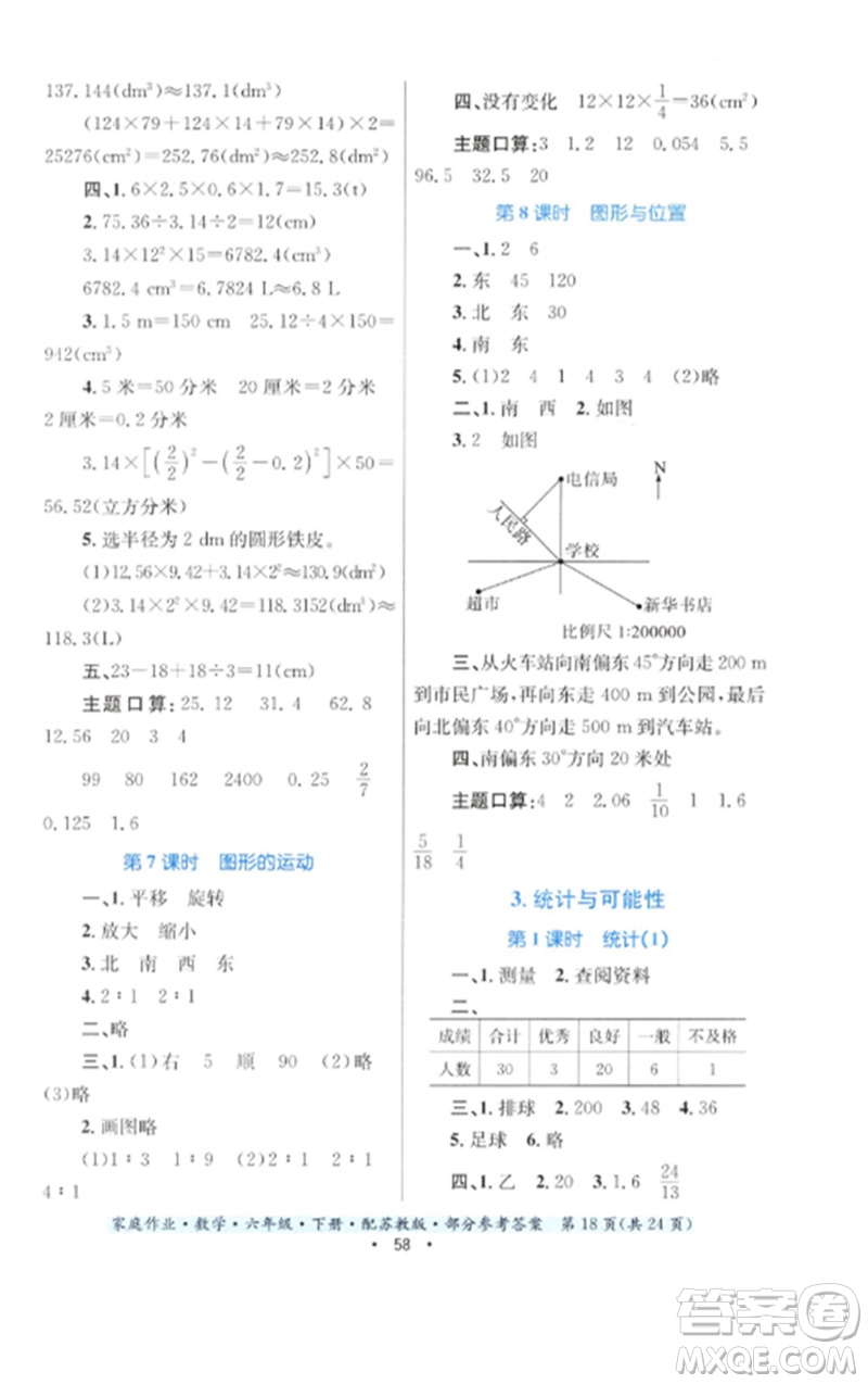 貴州人民出版社2023家庭作業(yè)六年級數(shù)學下冊蘇教版參考答案