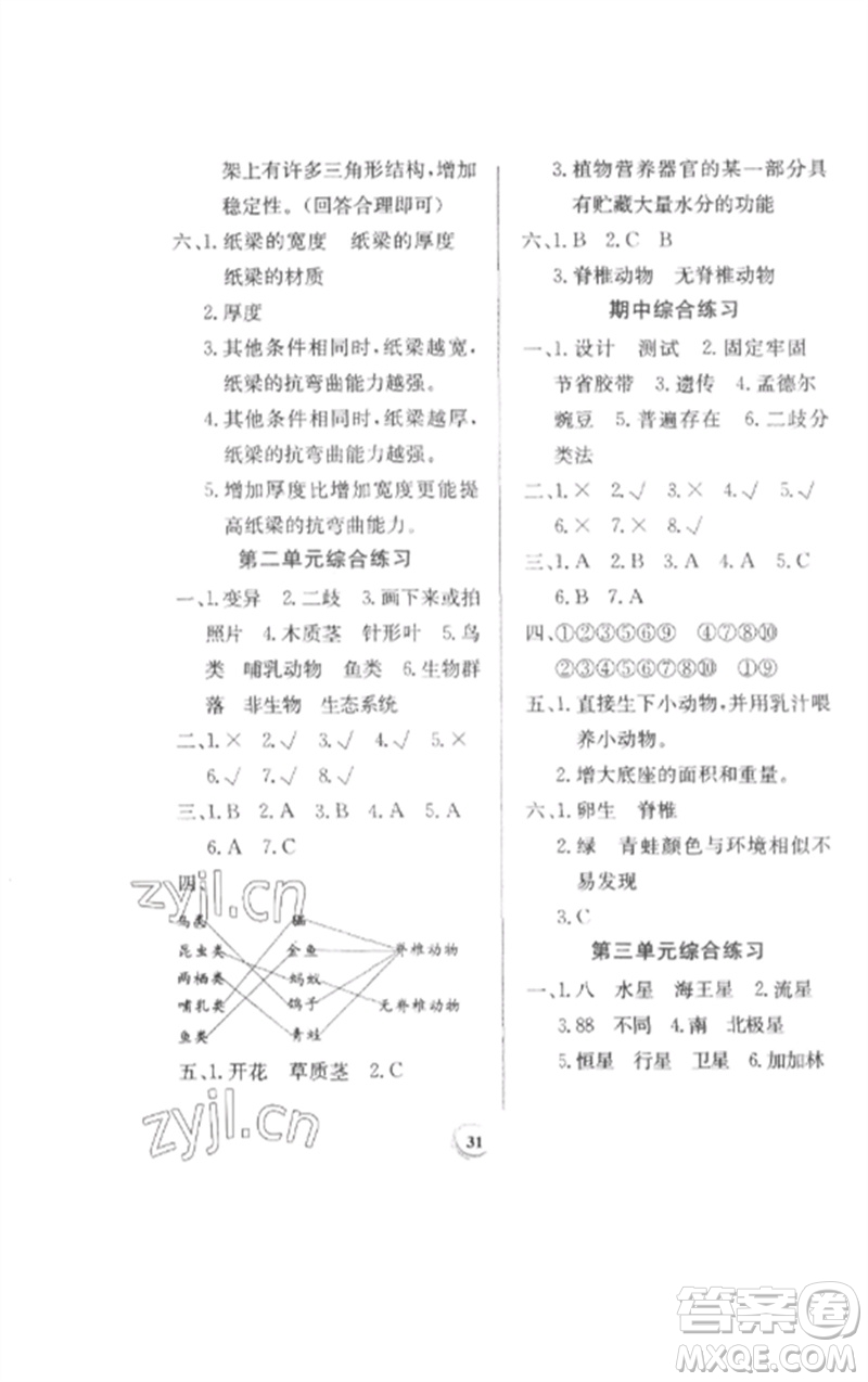 貴州教育出版社2023家庭作業(yè)六年級(jí)科學(xué)下冊(cè)教科版參考答案