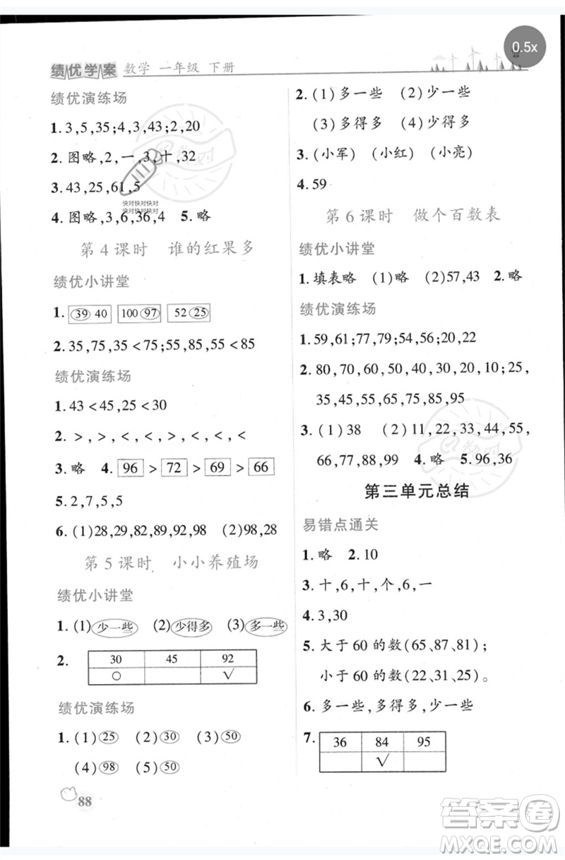 陜西師范大學(xué)出版總社2023績(jī)優(yōu)學(xué)案一年級(jí)數(shù)學(xué)下冊(cè)北師大版參考答案