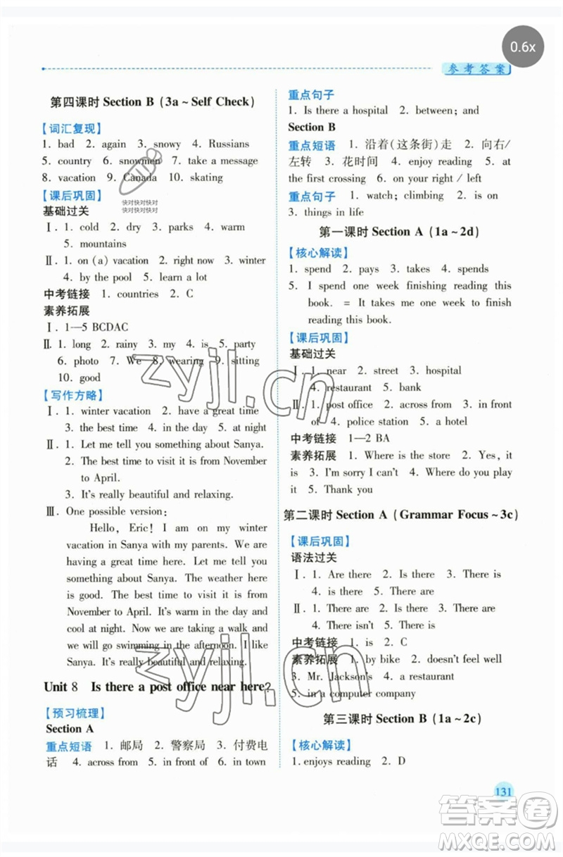 人民教育出版社2023績(jī)優(yōu)學(xué)案七年級(jí)英語(yǔ)下冊(cè)人教版參考答案