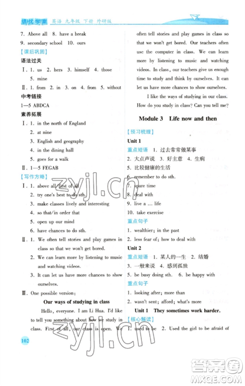 陜西師范大學(xué)出版總社2023績(jī)優(yōu)學(xué)案九年級(jí)英語(yǔ)下冊(cè)外研版參考答案