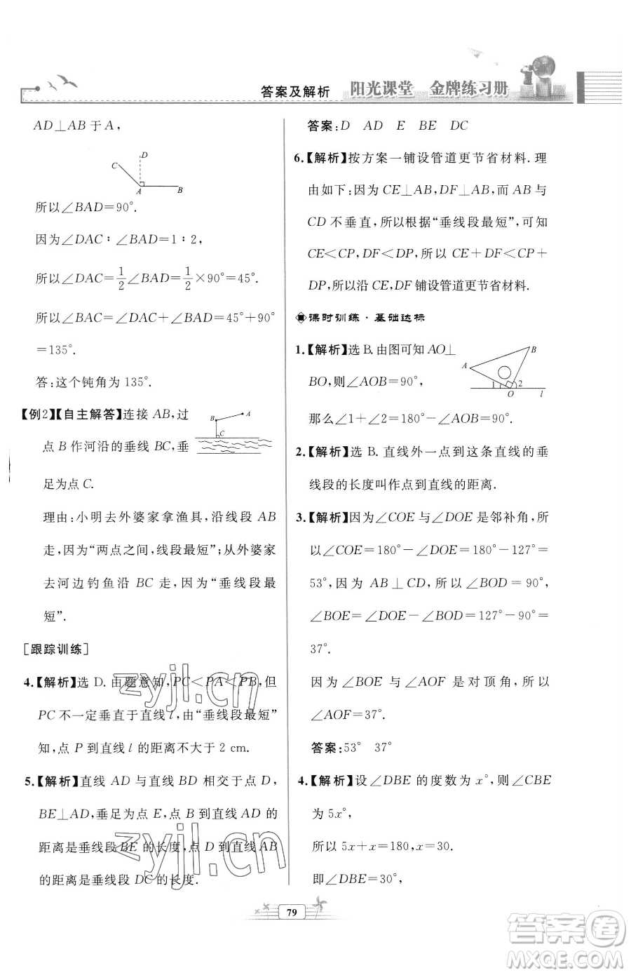 人民教育出版社2023陽(yáng)光課堂金牌練習(xí)冊(cè)七年級(jí)下冊(cè)數(shù)學(xué)人教版福建專版參考答案