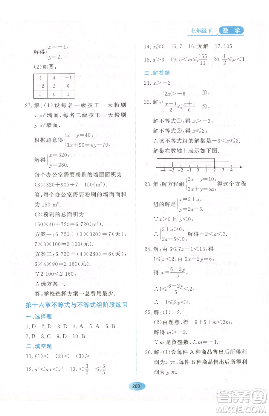 黑龍江教育出版社2023資源與評價七年級下冊數(shù)學(xué)人教版54制參考答案