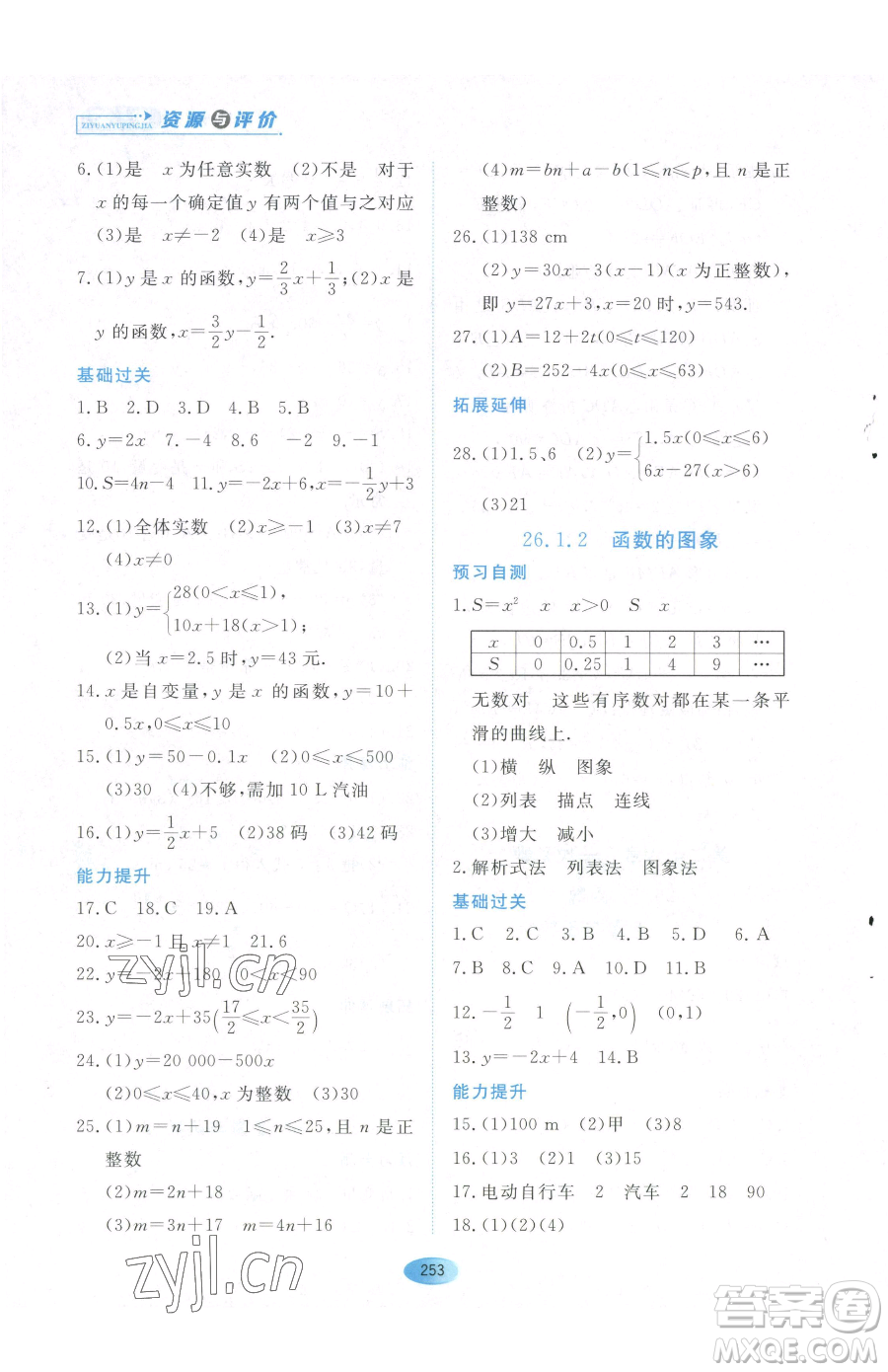 黑龍江教育出版社2023資源與評價八年級下冊數(shù)學(xué)人教版54制參考答案